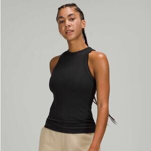 Lululemon Hold Tight Tank Top Black Size 8 Ribbed Modal High Neck Fitted